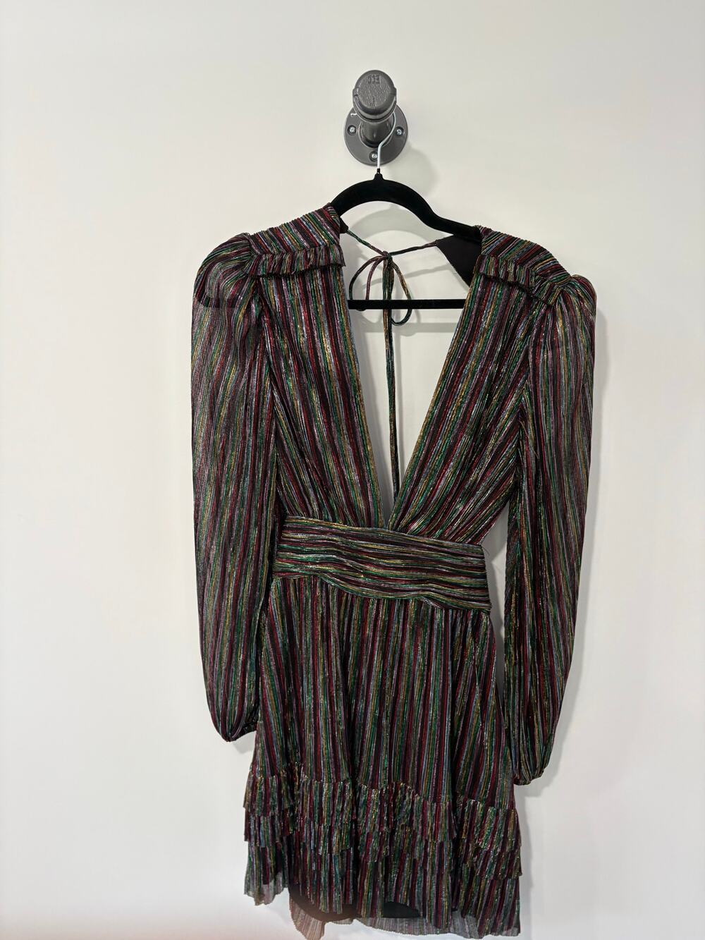 Rebecca Vallance Long Sleeve V Neck Multi Color Metallic Thread Dress Size 4